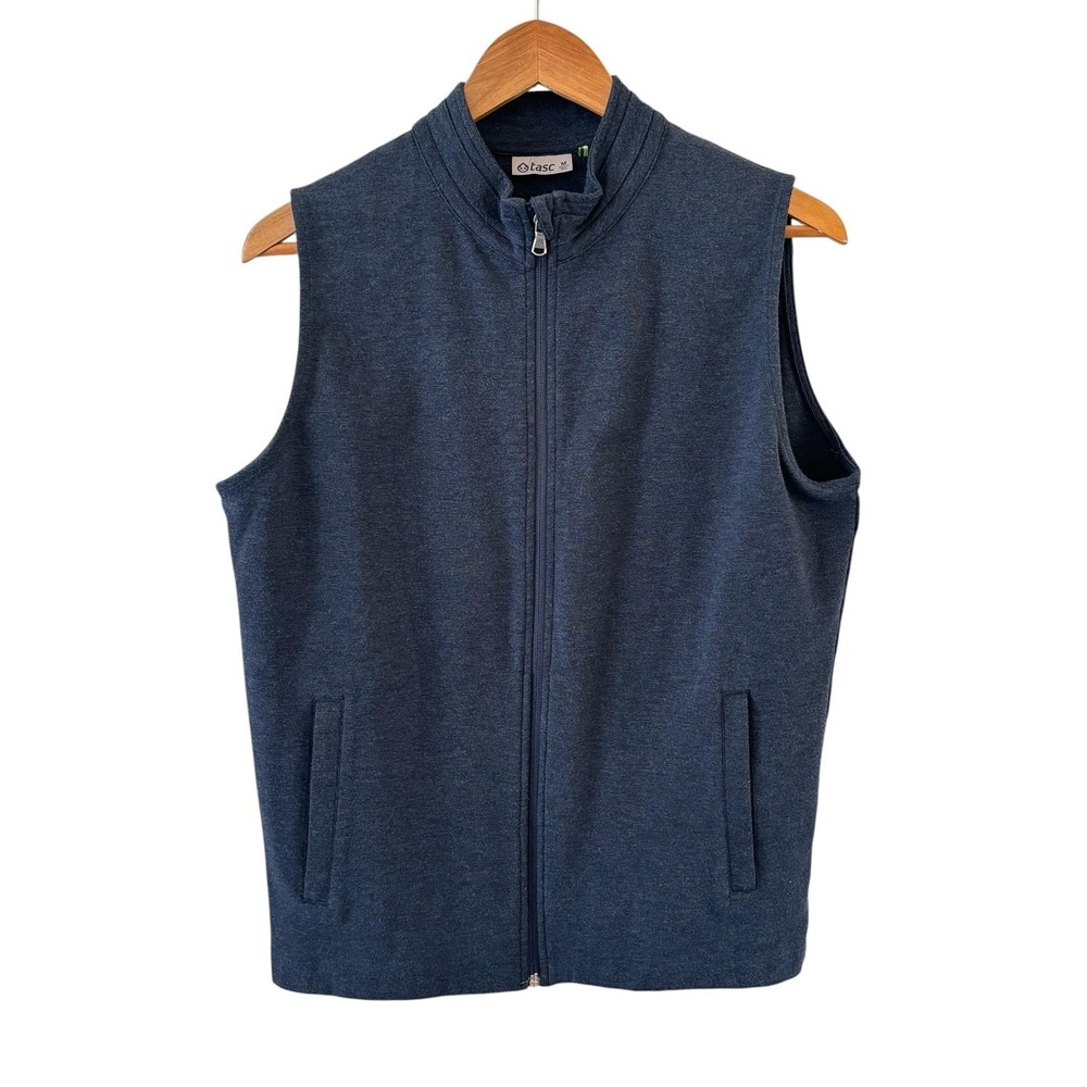 Tasc Performance Vest Mens Size M Blue Full Zip Organic Cotton Bamboo Stretch